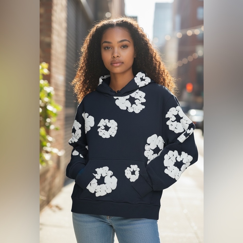 Denim Tears The Cotton Wreath Hoodie Sweatshirt Men's Small/Woman Medium Blue
